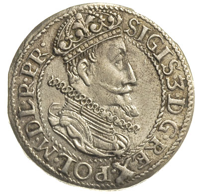 ort 1614, Gdańsk, odmiana z dużymi cyframi 1 i 4 w dacie i kropką za łapą niedźwiedzia, moneta z końca blachy