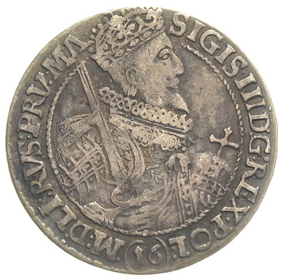 ort 1621, Bydgoszcz, odmiana z cyfrą 16 pod popiersiem króla, T. 3, rzadki, ciemna patyna
