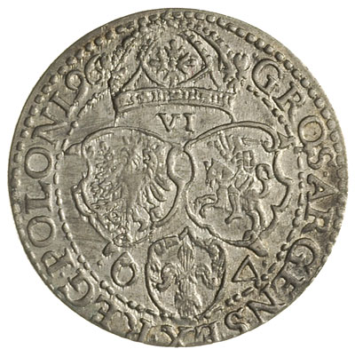 szóstak 1596, Malbork, na awersie obwódka wewnętrzna dotyka górnej krawędzi korony