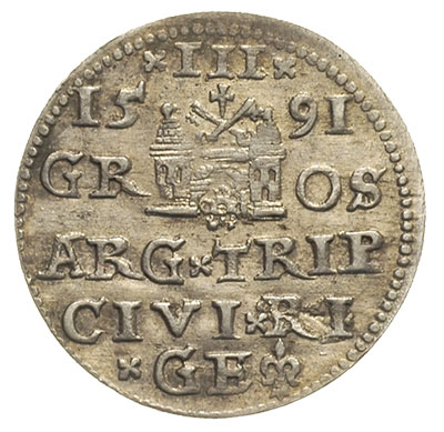 trojak 1591, Ryga, Iger R.91.1.d, Gerbaszewski 5, ładnie zachowany