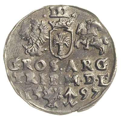 trojak 1597, Wilno, głowa wołu i herb Chalecki, Iger V.97.2.a (R), Ivanauskas 5SV52-29, patyna