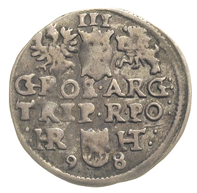 trojak 1598, Poznań, litery HR - HT, Iger P.98.2.a (R), moneta w starszej literaturze przypisywana do mennicy krakowskiej, patyna
