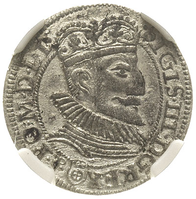 grosz 1593, Olkusz, dzbanuszek i słoneczko pod popiersiem króla, T. 12, moneta w pudełku NGC z certyfikatem AU 58, rzadki i bardzo ładny, delikatna patyna