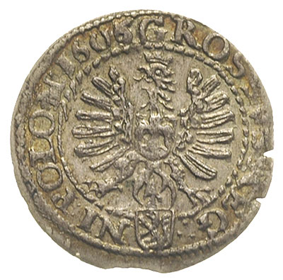 grosz 1606, Kraków, na awersie odmiana napisu SIGISM III, na rewersie REG - NI POLON, drobna wada blachy, ale bardzo ładny, patyna