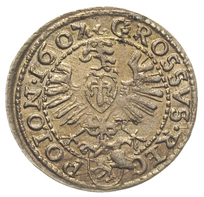 grosz 1607, Kraków, pięknie zachowany, złocista patyna