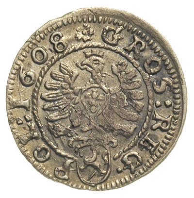 grosz 1608, Kraków, na awersie M D L, bardzo ładny egzemplarz, patyna