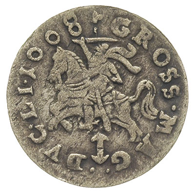 grosz z omyłkową datą 1008 zamiast 1608, Wilno, Ivanauskas 3SV35-12, Sajauskas 1644, rzadki