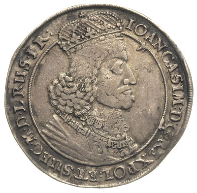 talar 1649, Gdańsk, odmiana z dużą głową króla, 28.46 g, Dav. 4358, T. 7, na rewersie mennicza wada blachy, patyna