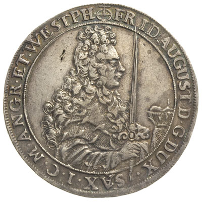 talar 1697 Drezno, 28.96 g, Schnee 985, Kahnt 101, Dav. 7652, talar przyszłego króla polskiego Augusta II, delikatna patyna