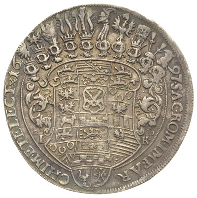 talar 1697 Drezno, 28.96 g, Schnee 985, Kahnt 101, Dav. 7652, talar przyszłego króla polskiego Augusta II, delikatna patyna