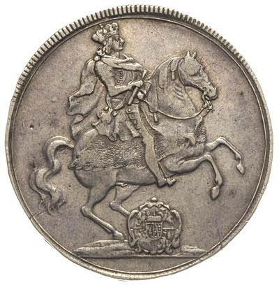 talar wikariacki 1711, Drezno, Aw: Król na koniu, Rw: Dwa stoły z insygniami, 28.89 g, Schnee 1011, Kahnt 283, delikatna patyna