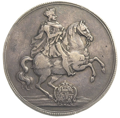 talar wikariacki 1711, Drezno, Aw: Król na koniu, Rw: Dwa stoły z insygniami, 28.90 g, Schnee 1011, Kahnt 283, ciemna patyna