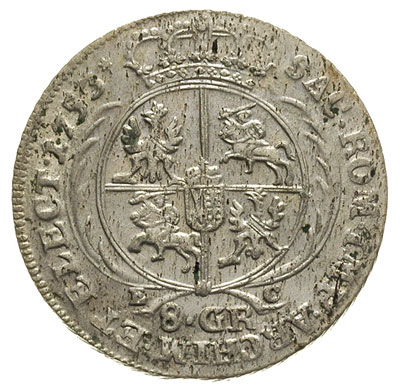 dwuzłotówka (8 groszy) 1753, Lipsk, \efraimek, odmiana z literami E - C