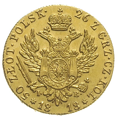 50 złotych 1818, Warszawa, złoto 9,80 g, Plage 2, Bitkin 805 (R), ładne