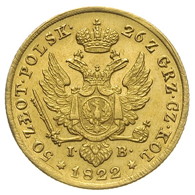 50 złotych 1822, Warszawa, złoto 9.77 g, Plage 7, Bitkin 810 (R1), Fr. 107, rzadki rocznik, pięknie zachowany egzemplarz