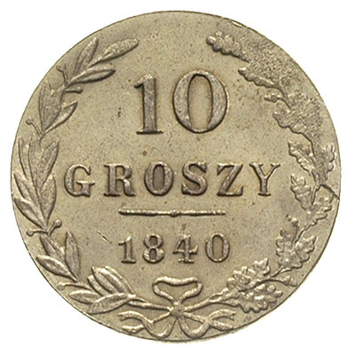 10 groszy 1840, Warszawa, odmiana bez kropek, Plage 106, Bitkin 1182, bardzo ładne