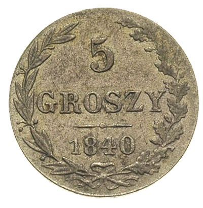 5 groszy 1840, Warszawa, odmiana bez kropek, Plage 141, Bitkin 1192, ładne, patyna
