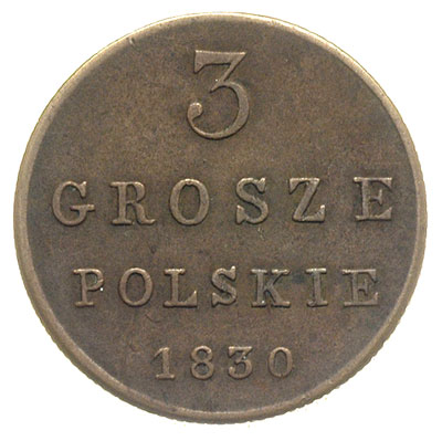 3 grosze 1830, Warszawa, litery F H, Iger KK.30.1.a (R), Plage 171, Bitkin 1038, patyna