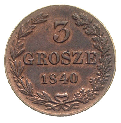 3 grosze 1840, Warszawa, odmiana bez kropki po dacie, Iger KK.40.1.a, Plage 191, Bitkin 1206, bardzo ładne