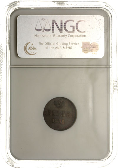 dienieżka 1850, Warszawa, moneta w pudełku NGC z certyfikatem MS 62 BN, pięknie zachowana, patyna