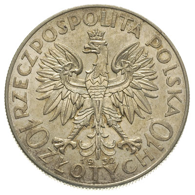 10 złotych 1932, Warszawa, Głowa Kobiety, Parchimowicz 120, piękne