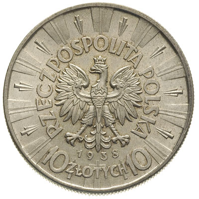 10 złotych 1938, Warszawa, Józef Piłsudski, Parchimowicz 124.e, rzadszy rocznik, bardzo ładne