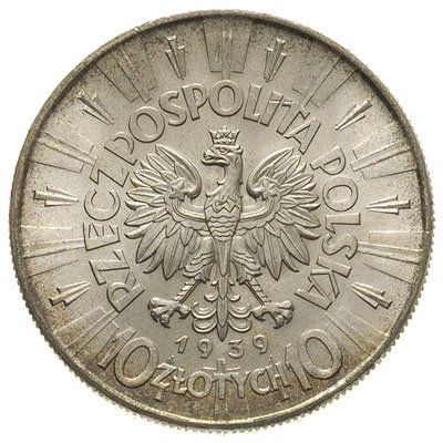 10 złotych 1939, Warszawa, Józef Piłsudski, Parchimowicz 124.f, wyśmienity stan zachowania