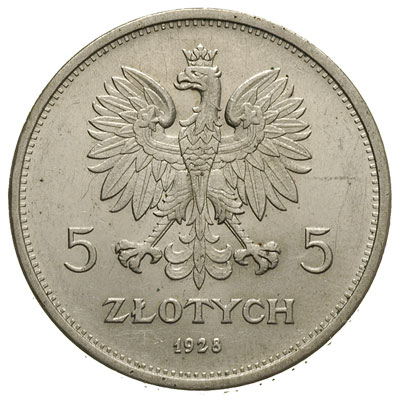 5 złotych 1928, Warszawa, Nike, Parchimowicz 114.a, piękny egzemplarz