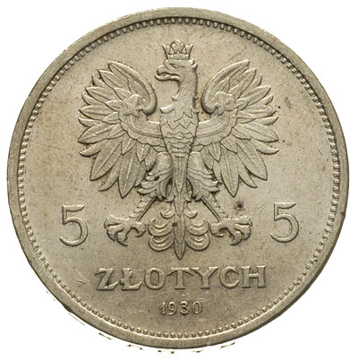 5 złotych 1930, Warszawa, Sztandar, Parchimowicz 115.b, moneta wybita głębokim stemplem, rzadka i ładna
