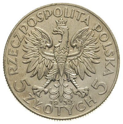 5 złotych 1932, Warszawa, Głowa kobiety, Parchimowicz 116.a, rzadkie