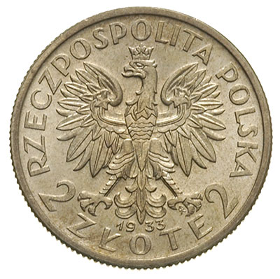 2 złote 1933, Warszawa, Głowa Kobiety, Parchimowicz 110.b, piękny egzemplarz, delikatna patyna