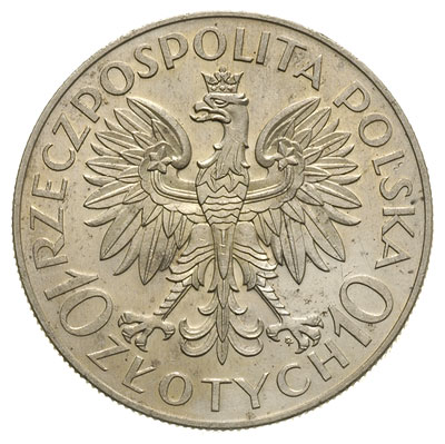 10 złotych 1933, Romuald Traugutt, bez napisu PRÓBA, srebro 21.96 g, Parchimowicz P-155.b, nakład 100 sztuk, moneta wybita stemplem lustrzanym, nieznaczne ślady czyszczenia, ale bardzo ładny egzemplarz, rzadkie