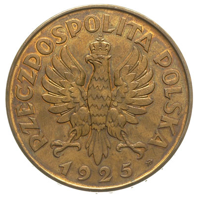5 złotych 1925 Konstytucja, odmiana 81 perełek, tombak złocisty 21.45 g, Parchimowicz P-139.a, nakład 100 sztuk, piękny egzemplarz, bardzo rzadkie