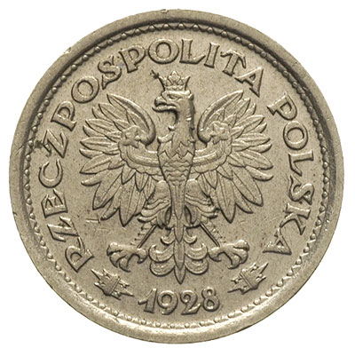 1 złoty 1928, nominał w wieńcu bez napisu PRÓBA, nikiel 6.97 g, Parchimowicz P-126.a, nakład 35 sztuk, rzadka