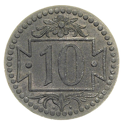10 fenigów, 1920, Gdańsk, odmiana z małą cyfrą 10, Parchimowicz 51, piękne i rzadkie w tym stanie zachowania