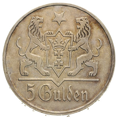 5 guldenów 1923, Utrecht, Kościół Marii Panny, Parchimowicz 65.c, moneta wybita stemplem lustrzanym, rzadka, patyna