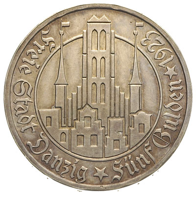 5 guldenów 1923, Utrecht, Kościół Marii Panny, Parchimowicz 65.c, moneta wybita stemplem lustrzanym, rzadka, patyna