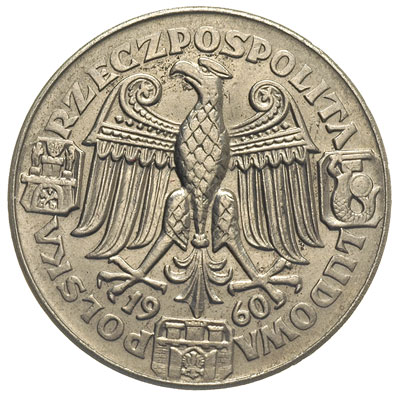 100 złotych 1960, Mieszko i Dąbrówka, Dwie głowy i nominał 100 zł, na awersie duży Orzeł, Parchimowicz P-344.a, nikiel