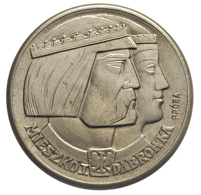 100 złotych 1960, Mieszko i Dąbrówka, Dwie głowy i tarcza z Orłem, na awersie duży Orzeł, Parchimowicz P-345.a, nikiel