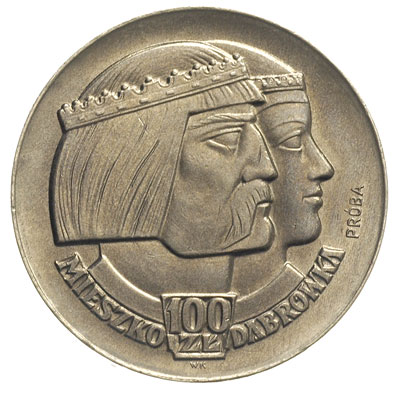 100 złotych 1966, Mieszko i Dąbrówka, Dwie głowy i nominał 100 zł, Parchimowicz P-350.b, nikiel