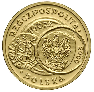 100 złotych 2000, Warszawa, Zjazd w Gnieźnie, złoto 8.00 g, Parchimowicz 823, nakład 2200 sztuk, moneta w oryginalnym pudełku NBP z certyfikatem