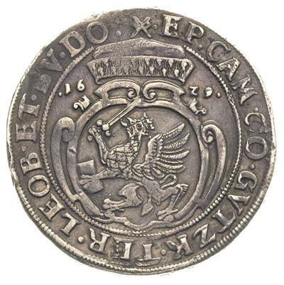 talar 1629, Szczecin, moneta z tytulaturą biskupa kamieńskiego, 28.14 g, Hildisch 313, Dav. 7267, ciemna patyna