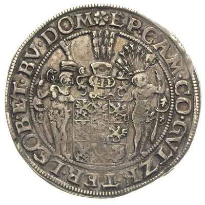 talar 1633, Szczecin, moneta z tytulaturą biskupa kamieńskiego, 28.87 g, na rewersie odmiana napisu BOISLAVS, Hildisch 323, Dav. 7282, ciemna patyna,