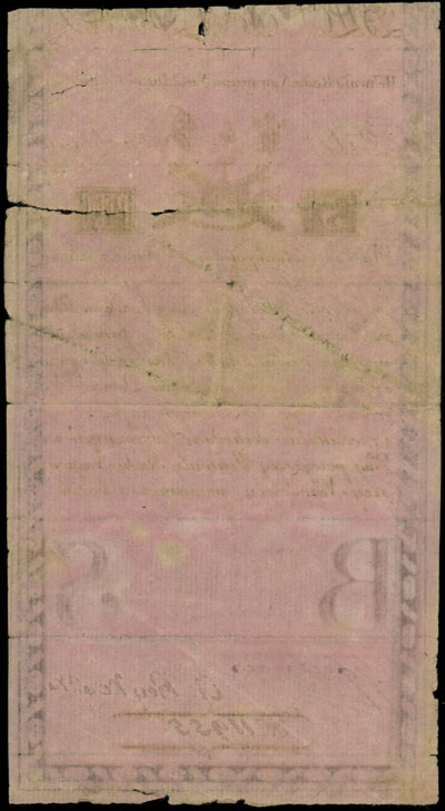 5 złotych 8.06.1794, seria N.C.1, widoczny fragment firmowego znaku wodnego, Miłczak A1a2, Lucow 4b (R3), naderwania
