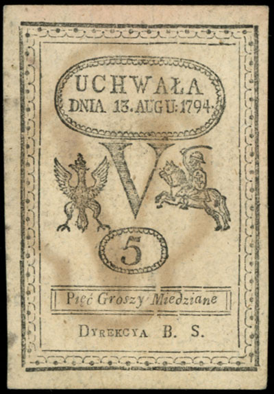5 groszy miedziane 13.08.1794, Miłczak A8, Lucow 38 (R1)