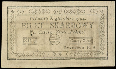 4 złote polskie 4.09.1794, seria 2-C, odmiana z błędem \birs, Miłczak A11e