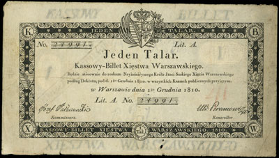 1 talar 1.12.1810, podpis komisarza Józef Jaracz