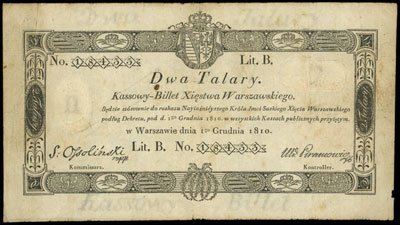 2 talary 1.12.1810, podpis S. Ossoliński, na stronie odwrotnej stempel Centralnej Komisji Likwidacyjnej, Miłczak A13bf, Lucow 64 (R3)