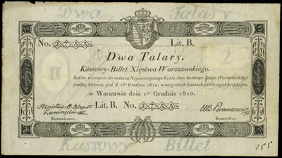 2 talary 1.12.1810, podpis Stanisław H. Ordynat 