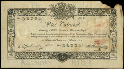 5 talarów 1.12.1810, podpis S. Ossoliński, na st